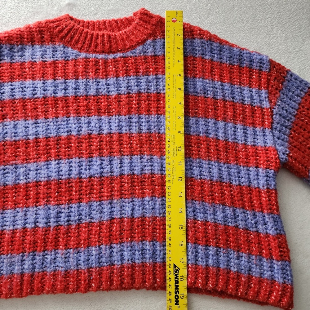 Striped Chunky Knit Sweater Womens Medium Red Purple Cropped Grunge Wool Blend - Picture 6 of 11